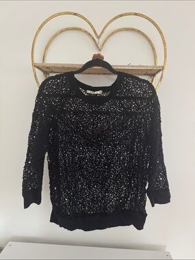 Ost Black Open-Knit Crochet Pullover